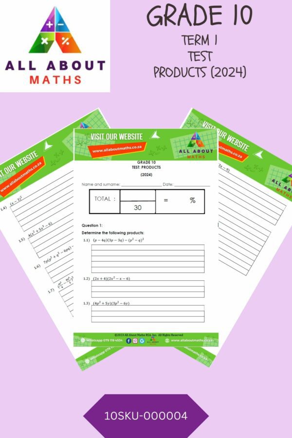 Grade 10 Test – Products (2024)