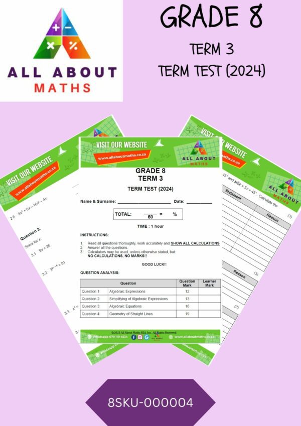 Grade 8 - Term 3 - Test 1