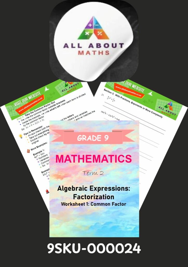 Grade 9 Mathematics Worksheet – Factorization: Common Factor