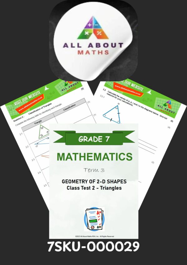Grade 7 Mathematics Class Test on Triangles – Term 3
